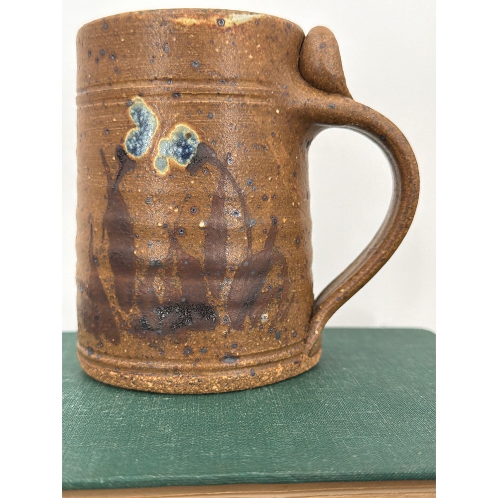 Studio Pottery Handcrafted Stoneware Mug  Thumb Rest Signed RFP Robert Fishman
